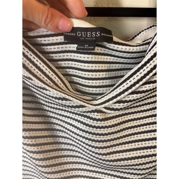 Guess Womens Ribbed Off The Shoulder Black and White Stripes Blouse Sz S Cropped - Picture 3 of 5